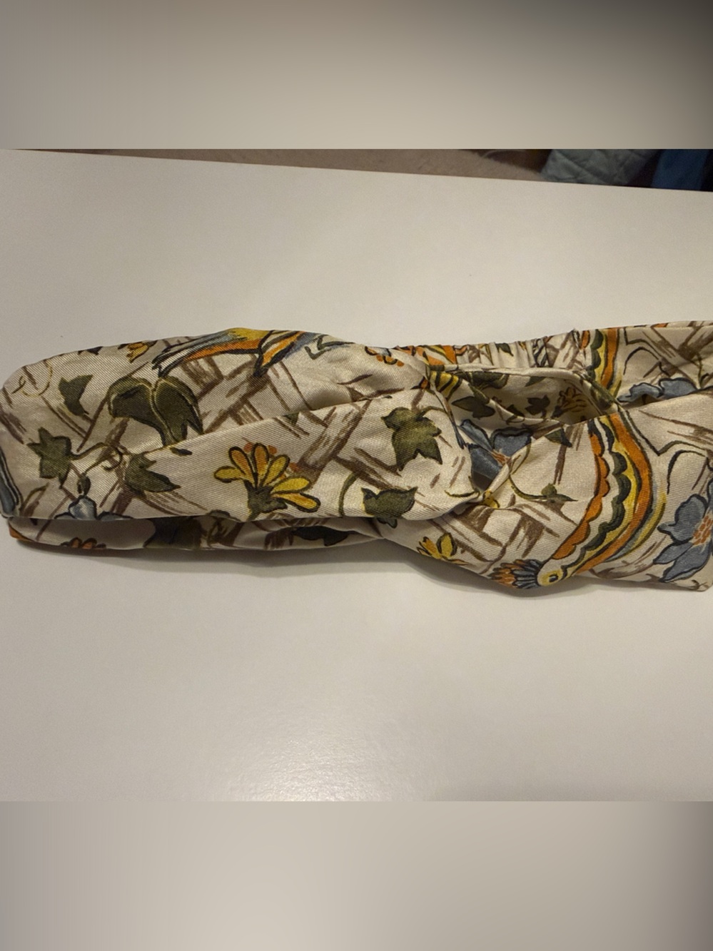 Tory Burch Floral Bird Print Silk Scarf in Cream, Yellow & Blue